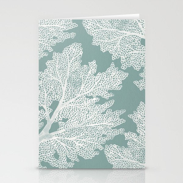Sea Fan Coral - White on Mint Stationery Card Gallery Image 2