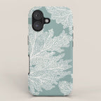 Sea Fan Coral - White on Mint iPhone Case Gallery Image 1