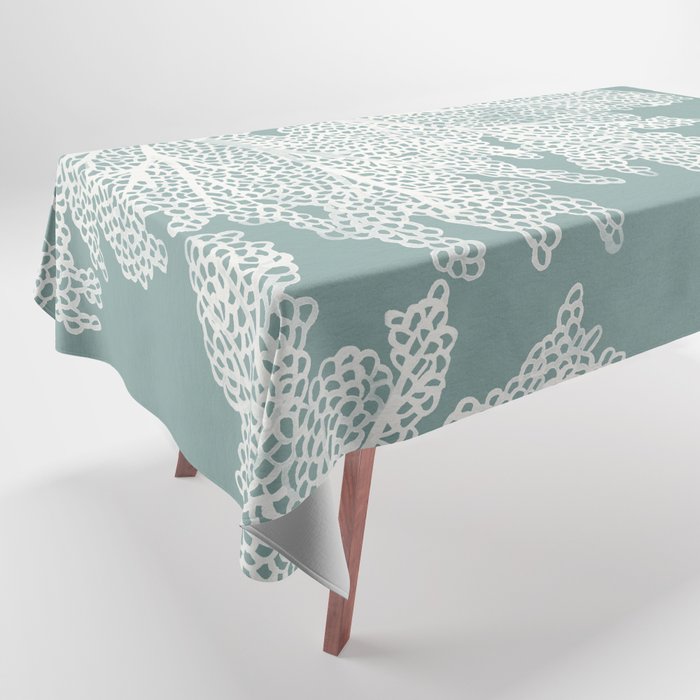 Sea Fan Coral - White on Mint Tablecloth Gallery Image 1