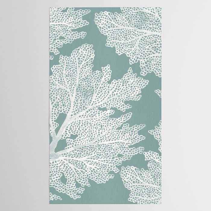Sea Fan Coral - White on Mint Tablecloth Gallery Image 2