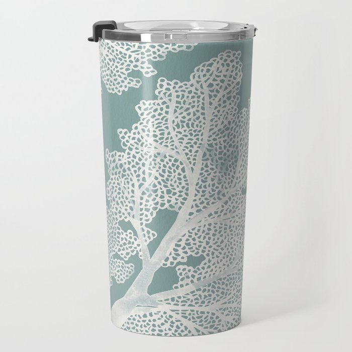 Sea Fan Coral - White on Mint Travel Mug Gallery Image 3