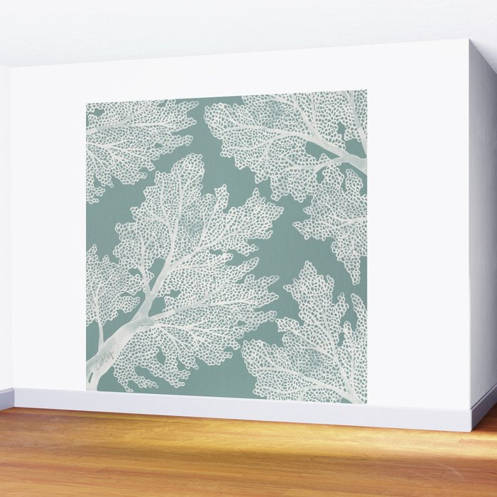 Sea Fan Coral - White on Mint Wall Mural Gallery Image 2