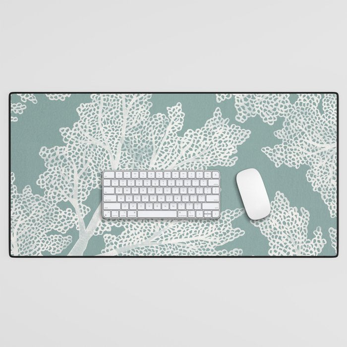 Sea Fan Coral - White on Mint Desk Mat Gallery Image 1