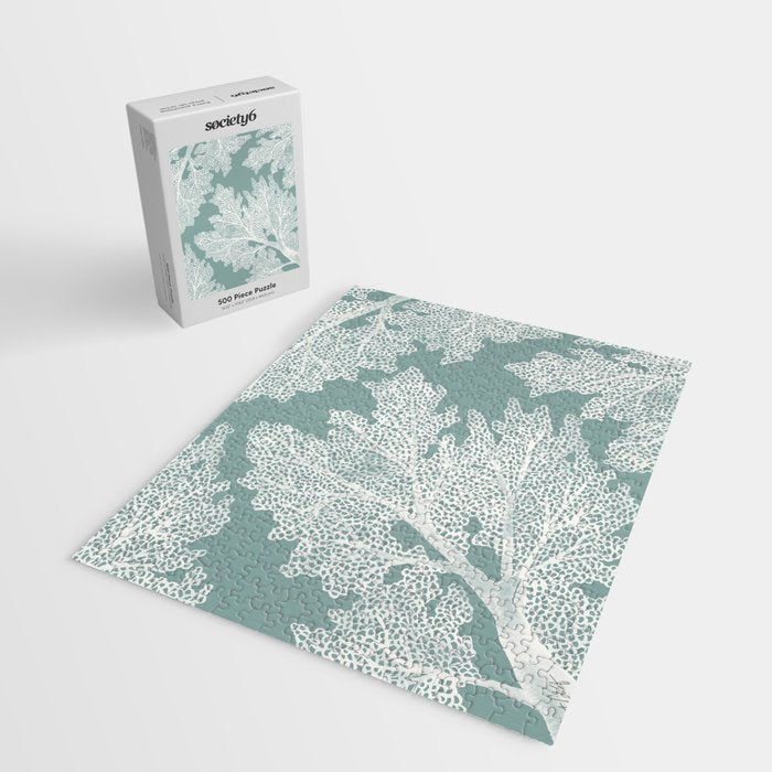 Sea Fan Coral - White on Mint Jigsaw Puzzle Gallery Image 2