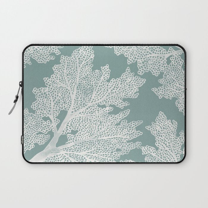 Sea Fan Coral - White on Mint Laptop Sleeve Gallery Image 1