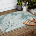 Sea Fan Coral - White on Mint Outdoor Rug Gallery Image 2