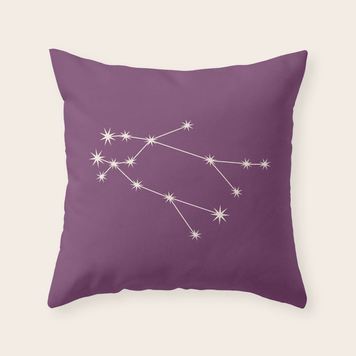 Gemini Zodiac Star Constellation Line Art Mauve Purple Throw Pillow Gallery Image 6