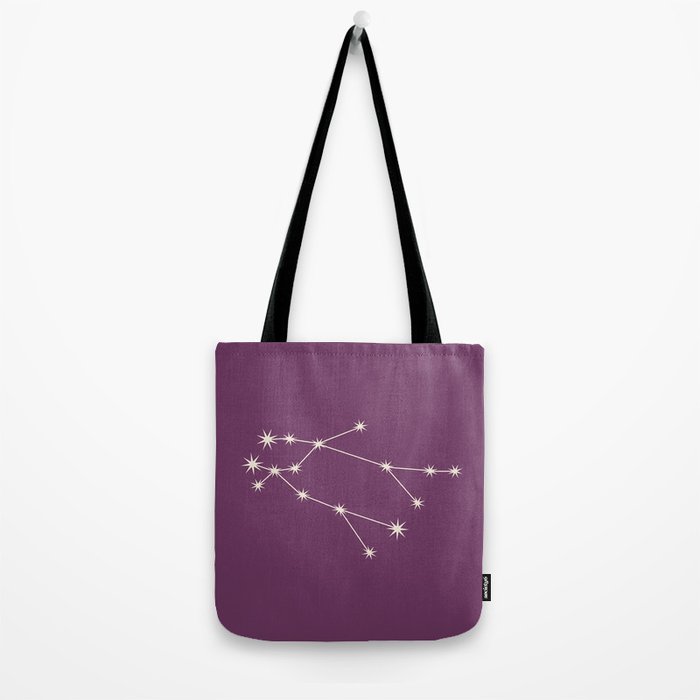 Gemini Zodiac Star Constellation Line Art Mauve Purple Tote Bag Gallery Image 2