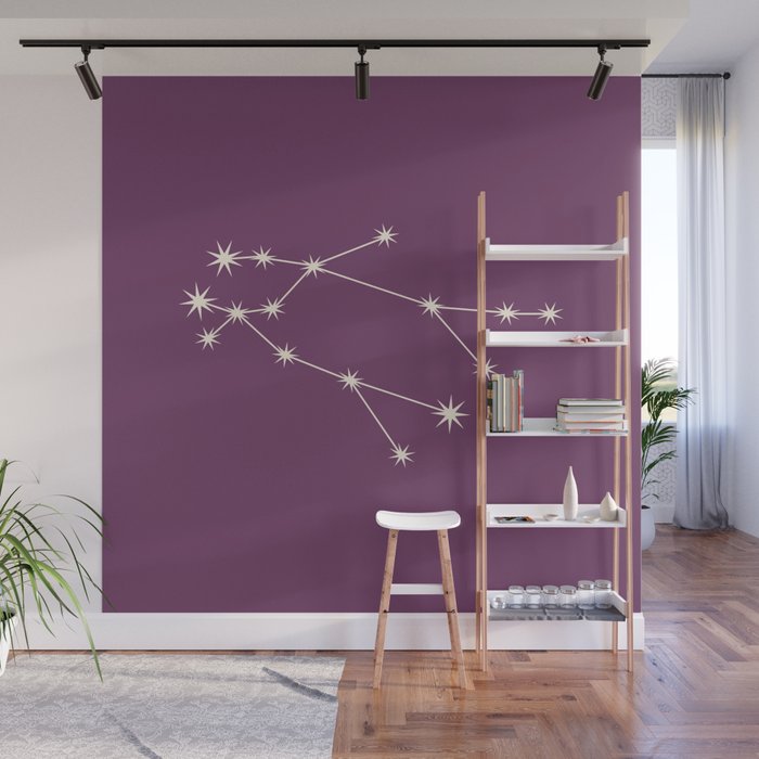 Gemini Zodiac Star Constellation Line Art Mauve Purple Wall Mural Gallery Image 1