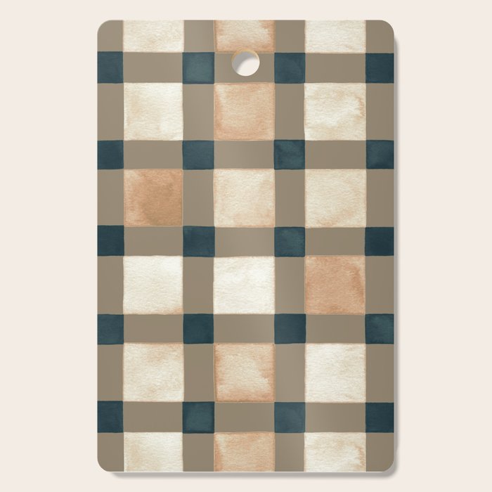 Cozy heirloom Rustic plaid Geometric Gold Navy Cutting Board Gallery Image 1