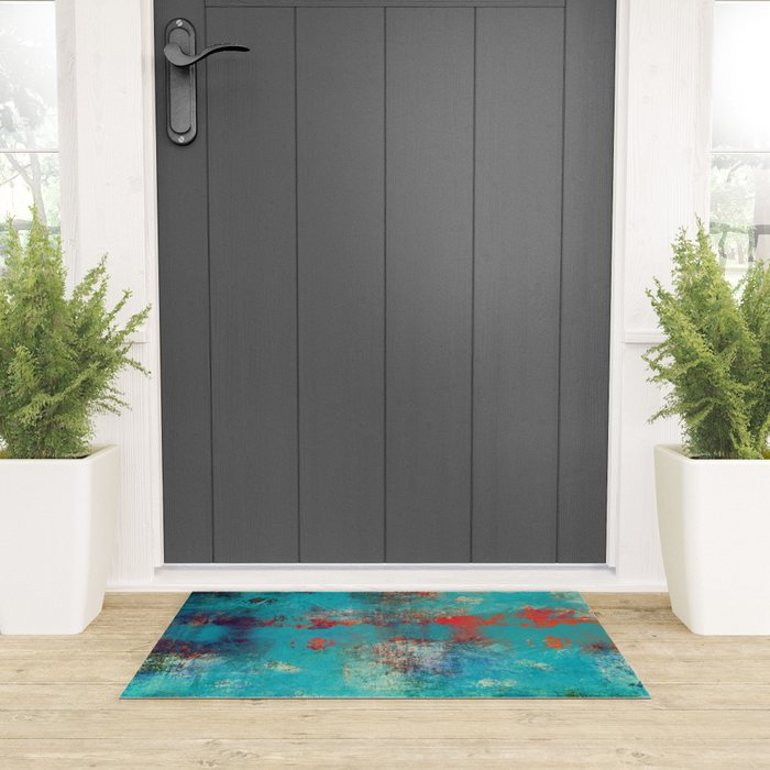 Aztec Turquoise Stone Abstract Texture Design Art Welcome Mat Gallery Image 3