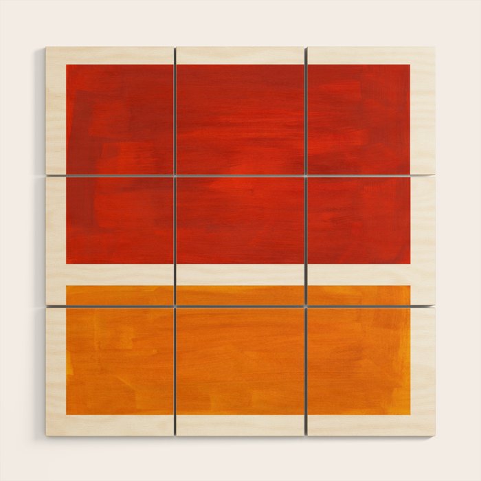 Burnt Orange Yellow Ochre Mid Century Modern Abstract Minimalist Rothko Color Field Squares Wood Wall Art Gallery Image 1