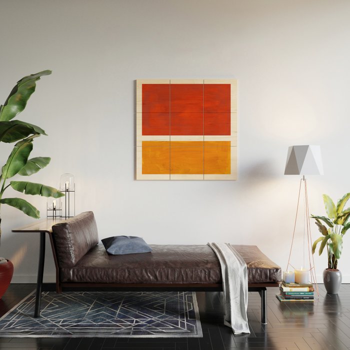 Burnt Orange Yellow Ochre Mid Century Modern Abstract Minimalist Rothko Color Field Squares Wood Wall Art Gallery Image 2