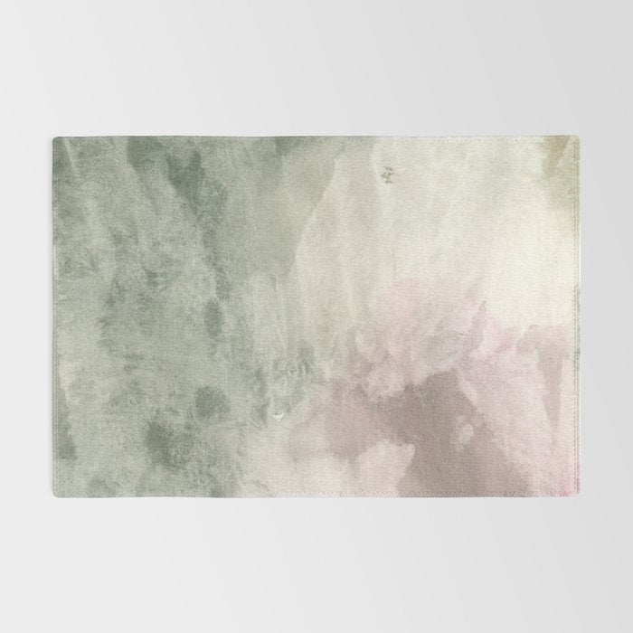 Abstract blush pink green white watercolor brushstrokes Rug Gallery Image 2
