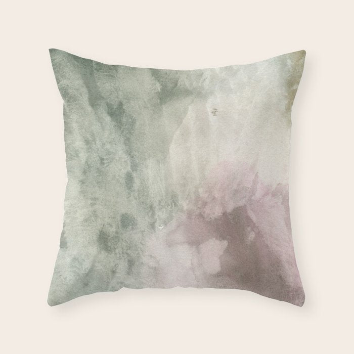 Abstract blush pink green white watercolor brushstrokes Throw Pillow Gallery Image 6