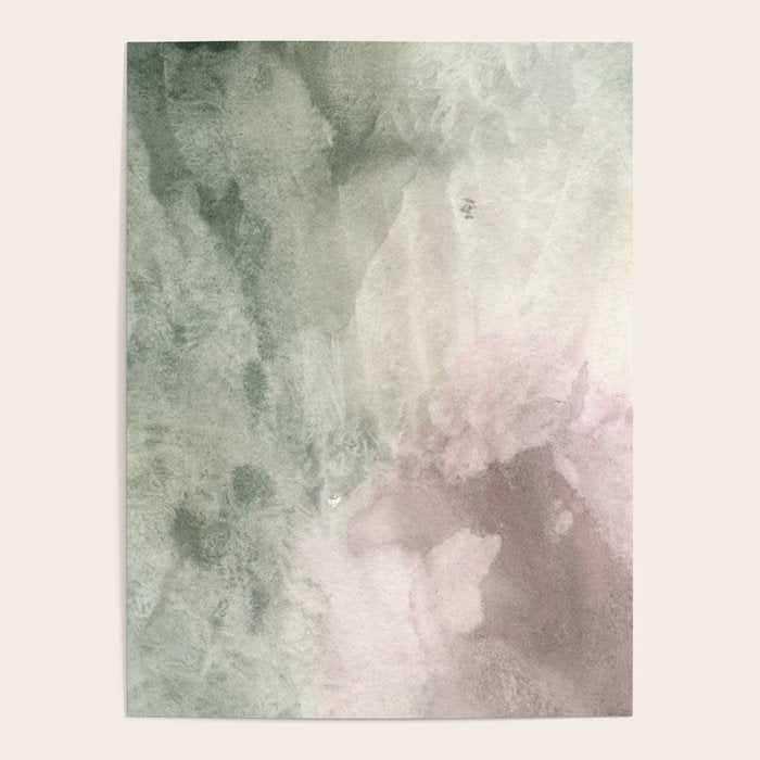 Abstract blush pink green white watercolor brushstrokes Poster Gallery Image 1