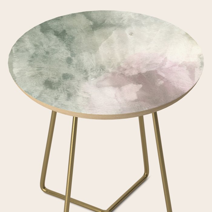 Abstract blush pink green white watercolor brushstrokes Side Table Gallery Image 2