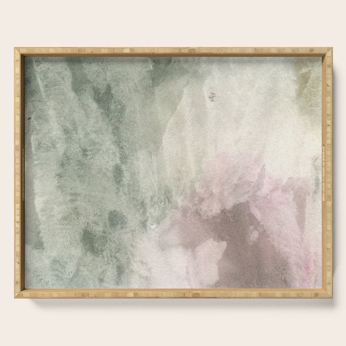 Abstract blush pink green white watercolor brushstrokes Serving Tray Gallery Image 1