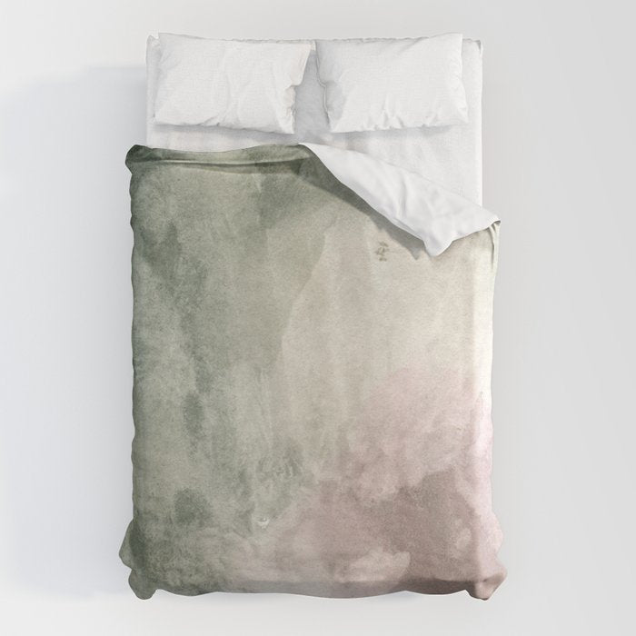 Abstract blush pink green white watercolor brushstrokes Duvet Cover Gallery Image 6