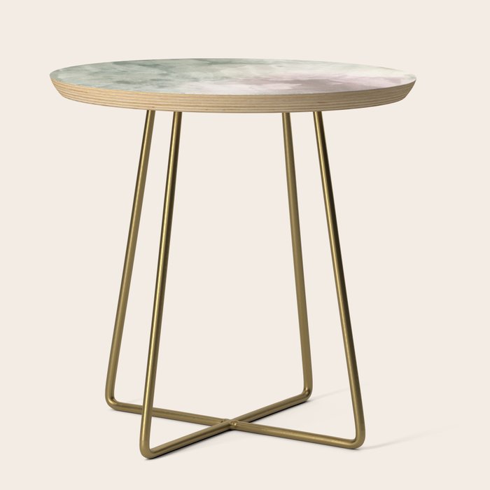 Abstract blush pink green white watercolor brushstrokes Side Table Gallery Image 1