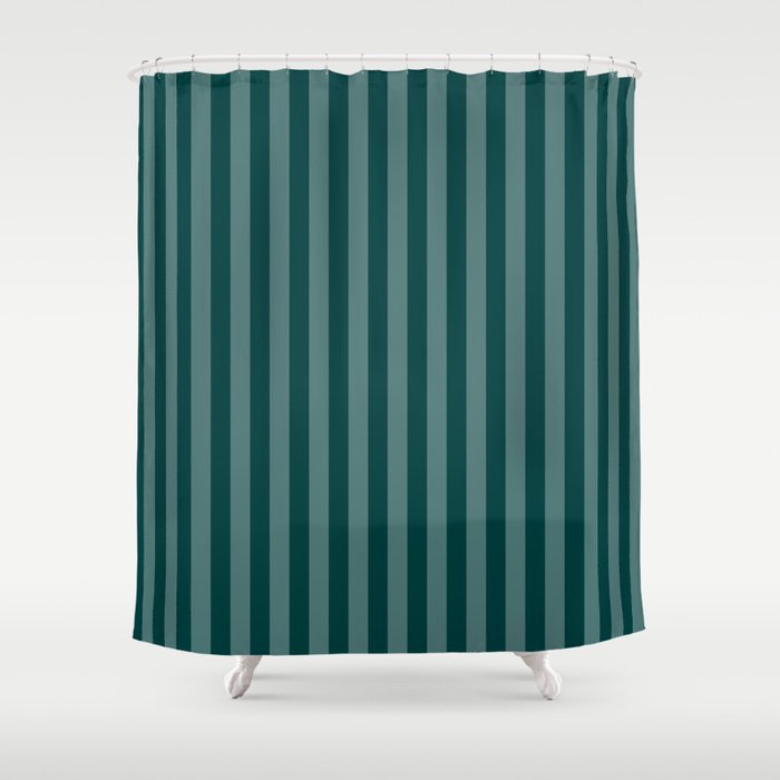 Dark Teal Thin Vertical Stripes Shower Curtain Gallery Image 1