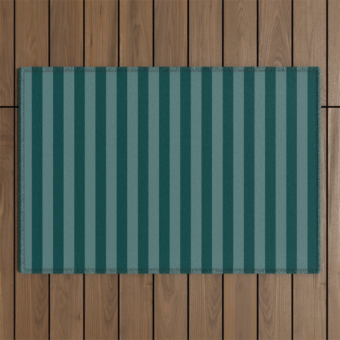 Dark Teal Thin Vertical Stripes Outdoor Rug Gallery Image 1