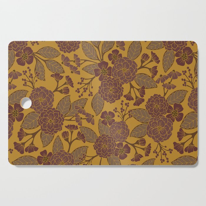 Mustard Yellow, Brown, Raisin, Taupe & Mauve Floral Pattern Cutting Board Gallery Image 1