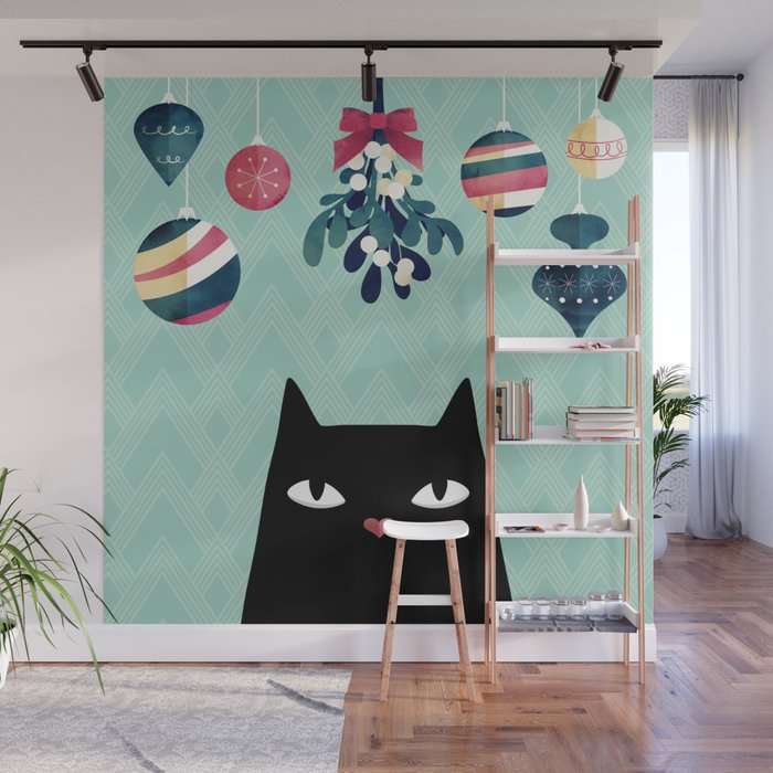 Mistletoe? (Black Cat) Wall Mural Gallery Image 1