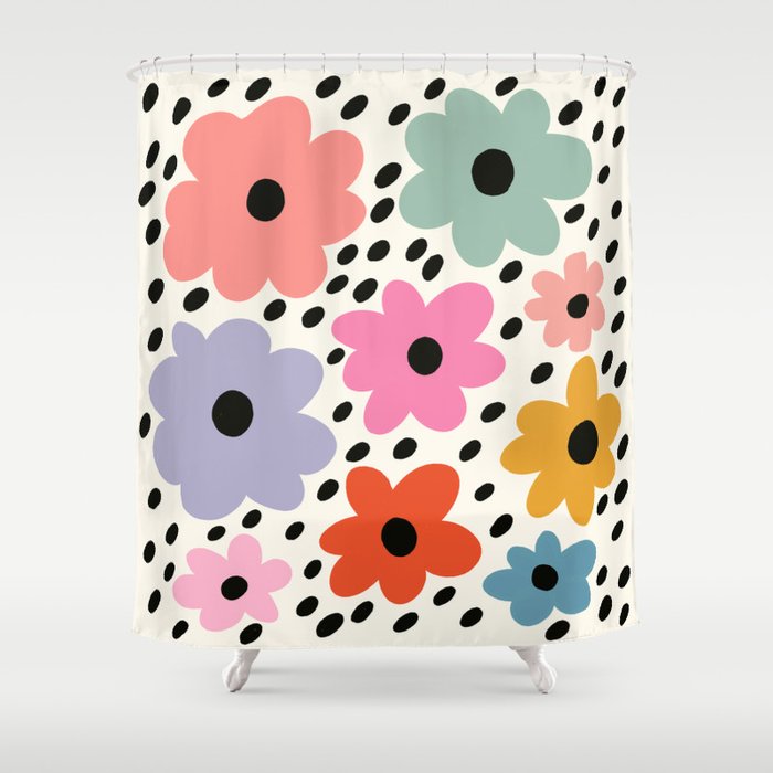 Retro Rainbow Daisy Shower Curtain Gallery Image 1