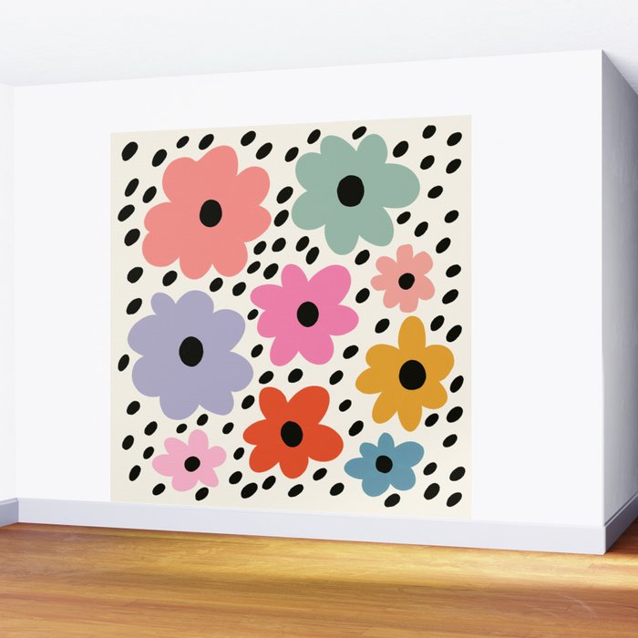 Retro Rainbow Daisy Wall Mural Gallery Image 2