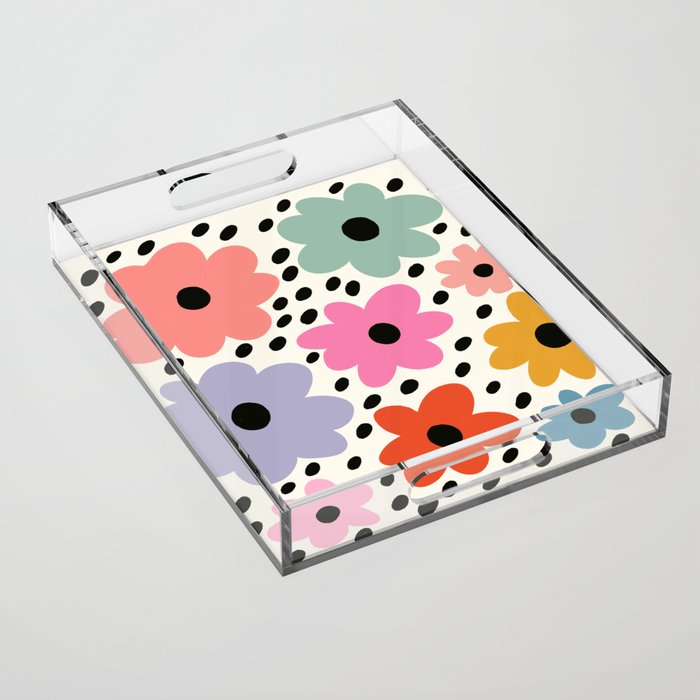 Retro Rainbow Daisy Acrylic Tray Gallery Image 1
