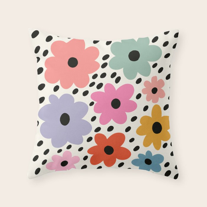 Retro Rainbow Daisy Throw Pillow Gallery Image 1