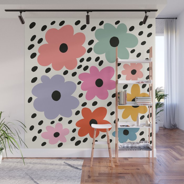 Retro Rainbow Daisy Wall Mural Gallery Image 1