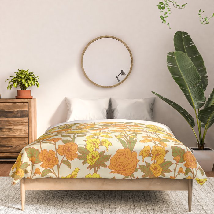 Yellow Vintage-Inspired 70s Floral Cottage Garden Comforter Gallery Image 3
