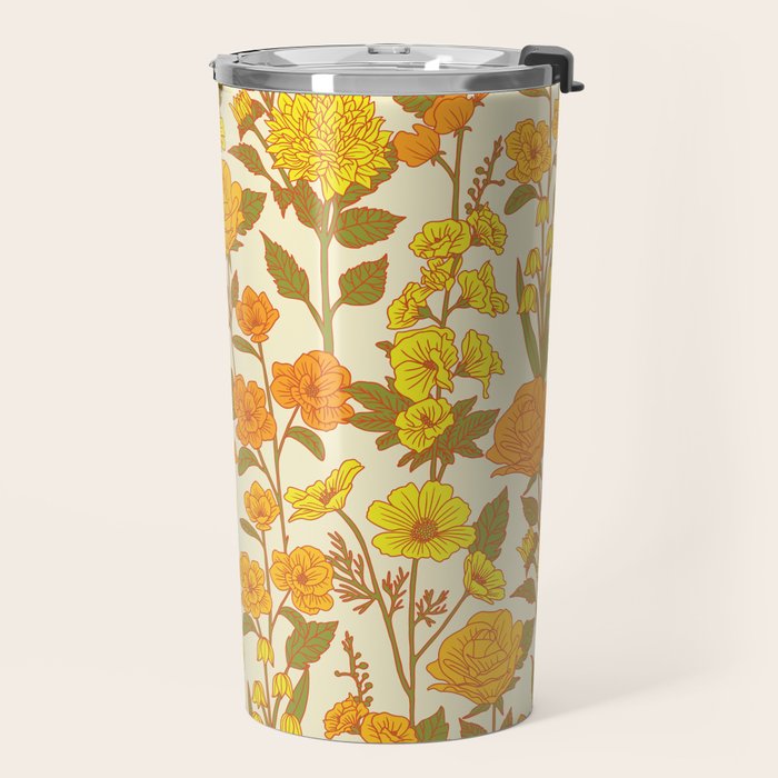 Yellow Vintage-Inspired 70s Floral Cottage Garden Travel Mug Gallery Image 2