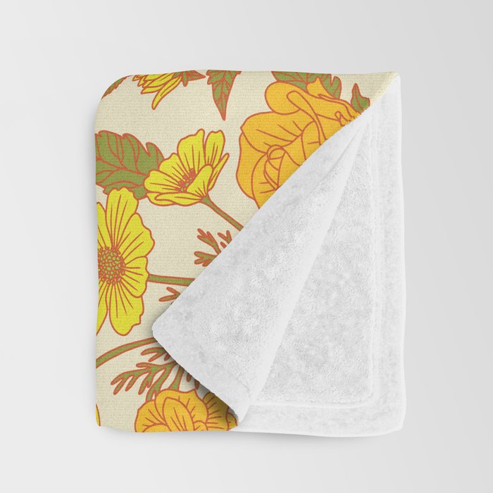 Yellow Vintage-Inspired 70s Floral Cottage Garden Throw Blanket Gallery Image 3