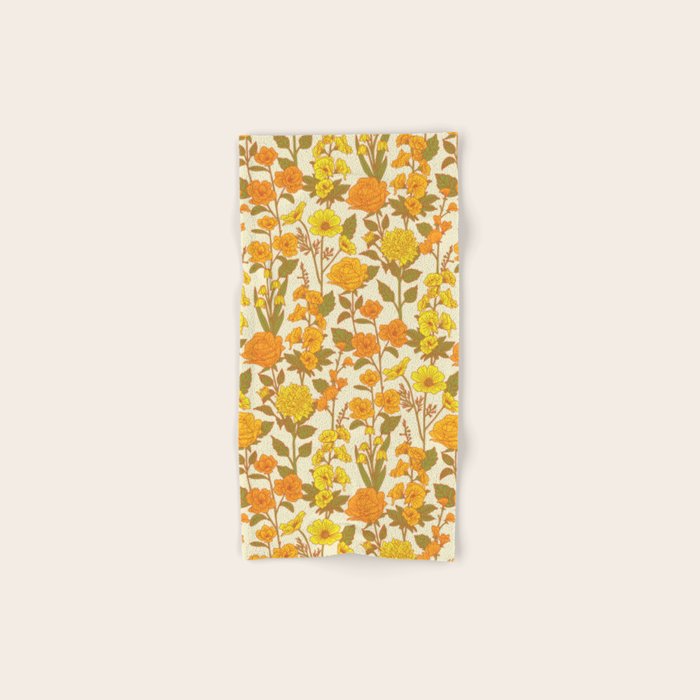 Yellow Vintage-Inspired 70s Floral Cottage Garden Bath Towel Gallery Image 1
