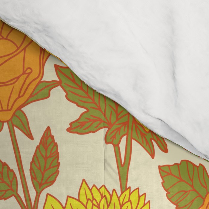 Yellow Vintage-Inspired 70s Floral Cottage Garden Comforter Gallery Image 4