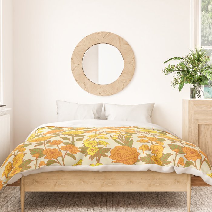 Yellow Vintage-Inspired 70s Floral Cottage Garden Duvet Cover Gallery Image 3