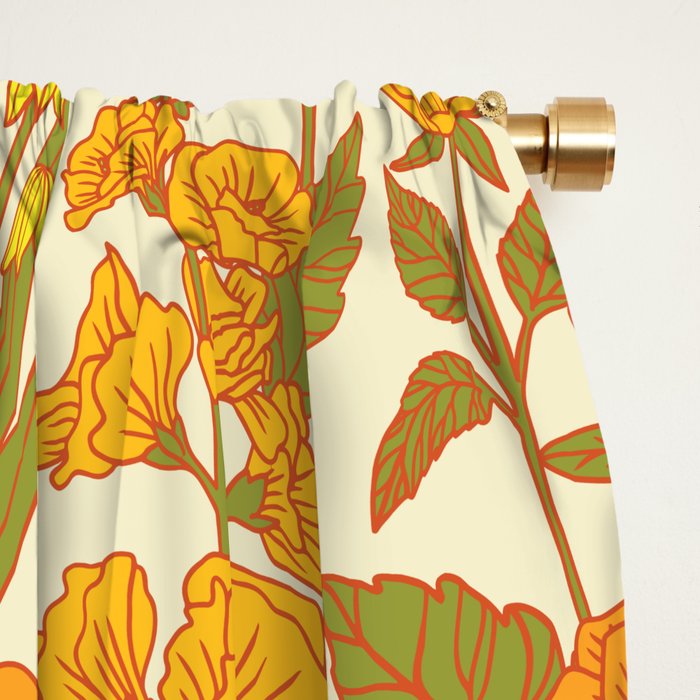 Yellow Vintage-Inspired 70s Floral Cottage Garden Window Curtain Gallery Image 2