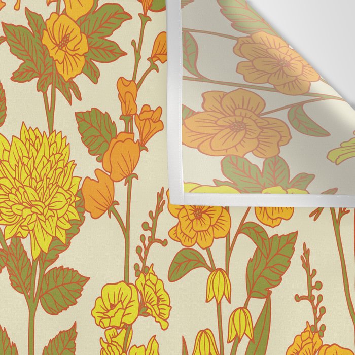 Yellow Vintage-Inspired 70s Floral Cottage Garden Wall Tapestry Gallery Image 3