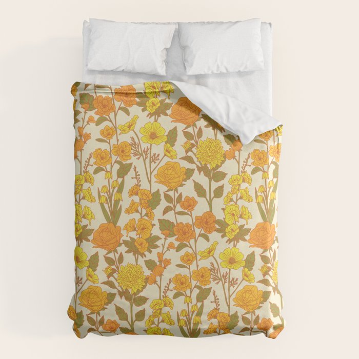 Yellow Vintage-Inspired 70s Floral Cottage Garden Duvet Cover Gallery Image 6