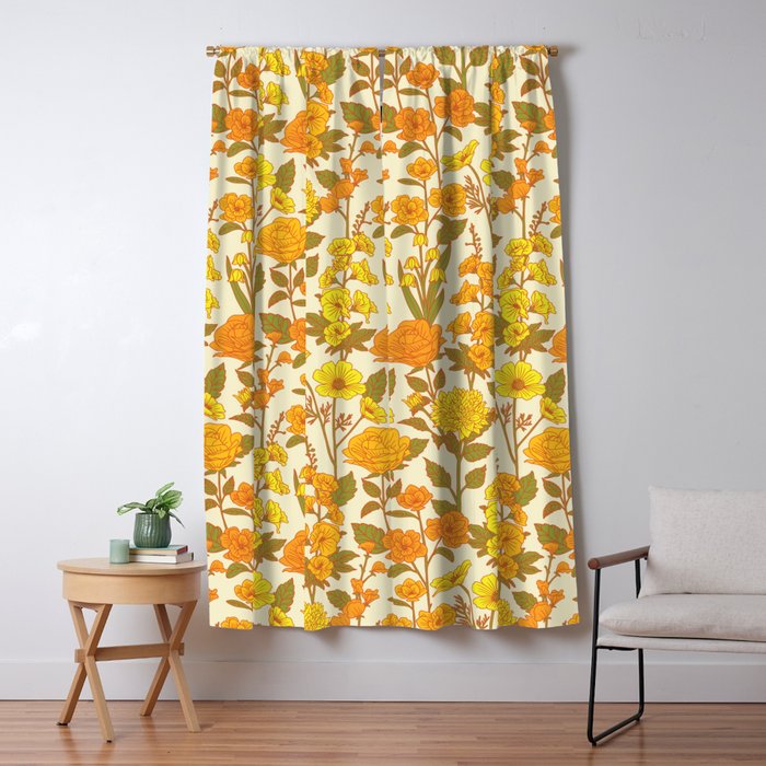 Yellow Vintage-Inspired 70s Floral Cottage Garden Window Curtain Gallery Image 5