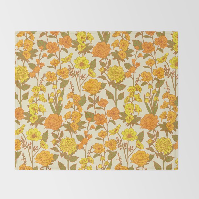 Yellow Vintage-Inspired 70s Floral Cottage Garden Throw Blanket Gallery Image 2