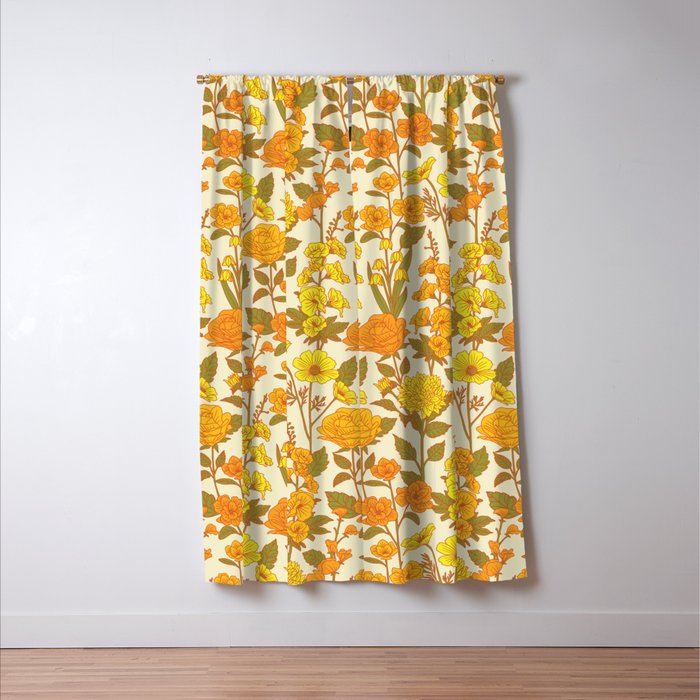 Yellow Vintage-Inspired 70s Floral Cottage Garden Window Curtain Gallery Image 3