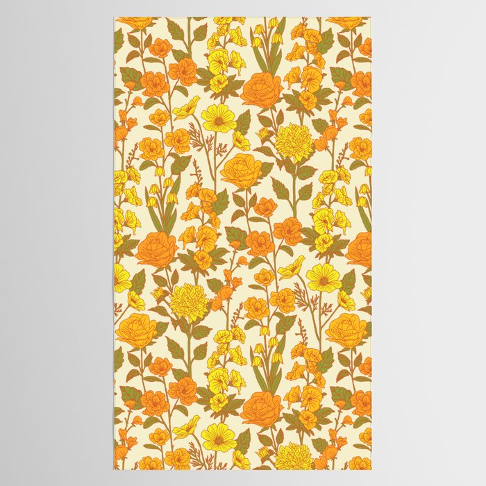 Yellow Vintage-Inspired 70s Floral Cottage Garden Tablecloth Gallery Image 2