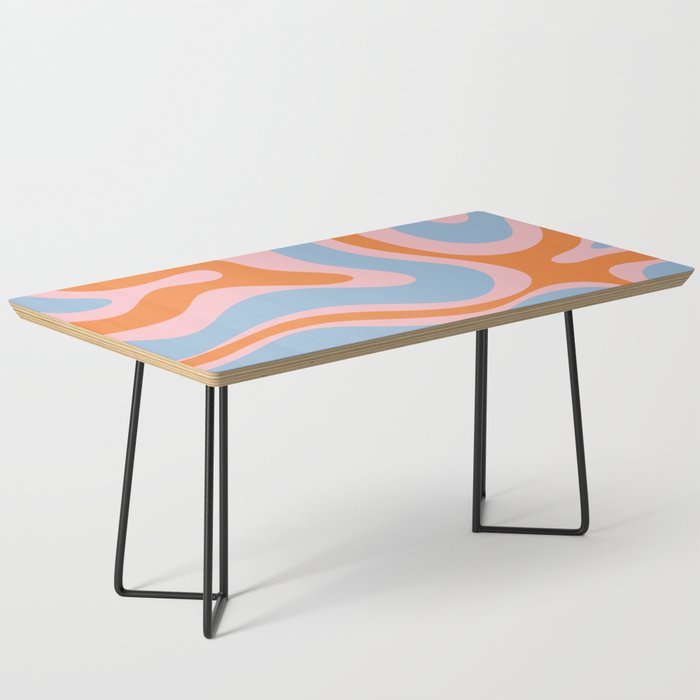 Modern Retro Liquid Swirl Abstract Pattern in Pastel Pink, Light Blue, and Orange Coffee Table Gallery Image 1