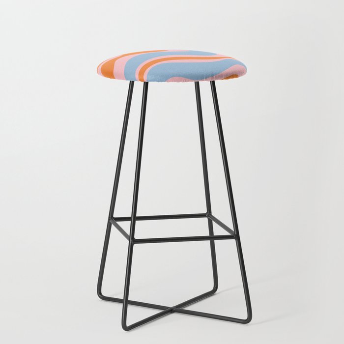 Modern Retro Liquid Swirl Abstract Pattern in Pastel Pink, Light Blue, and Orange Stool Gallery Image 1