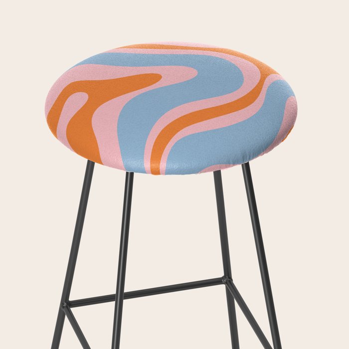 Modern Retro Liquid Swirl Abstract Pattern in Pastel Pink, Light Blue, and Orange Stool Gallery Image 2