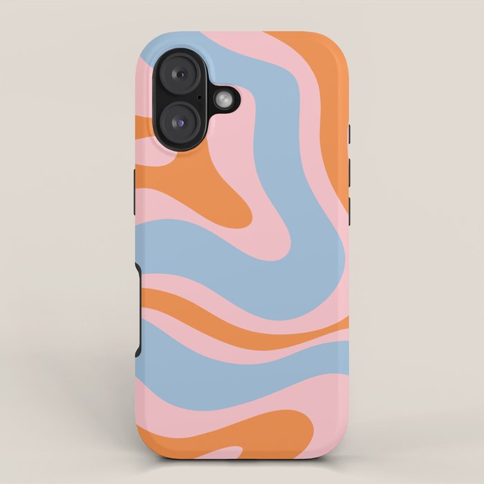 Modern Retro Liquid Swirl Abstract Pattern in Pastel Pink, Light Blue, and Orange iPhone Case Gallery Image 1